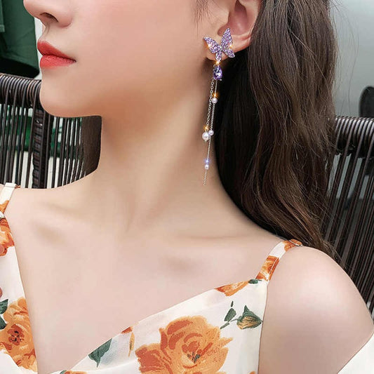 Pearl Tassels Butterfly earrings